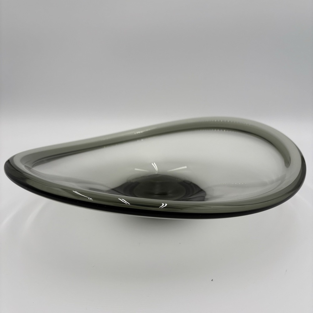 MCM Holmegaard Free Form Glass‎ Bowl - Smokey Gray With Signature